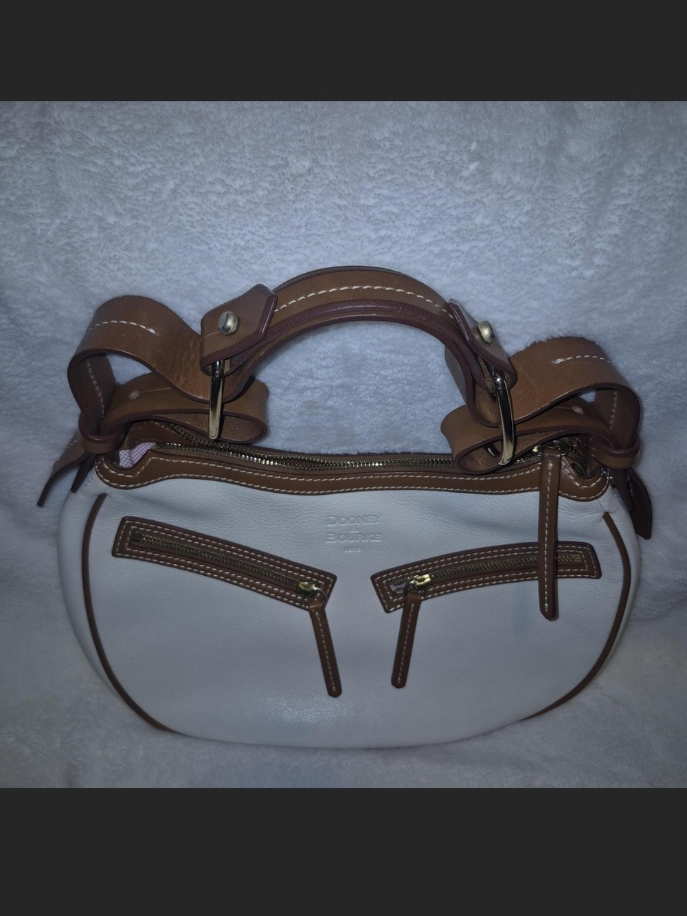 Dooney & Bourke White and Brown Leather Shoulder Bag - Picture 2 of 7